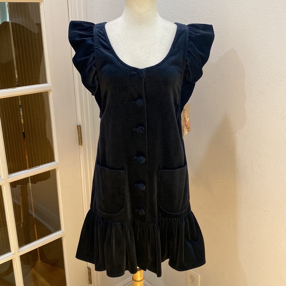 Vintage Y2K 💙❤️ Betsey Johnson New York Navy Velvet Dress, NWT, Size 4